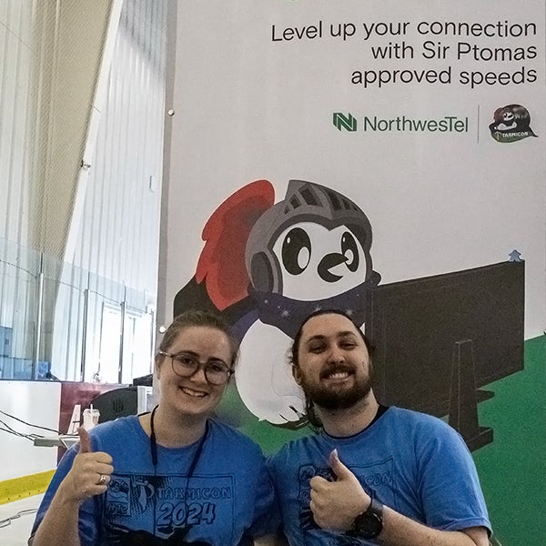 Ptarmicon organizers, Elaine & Zack at the Northwestel esports arena 