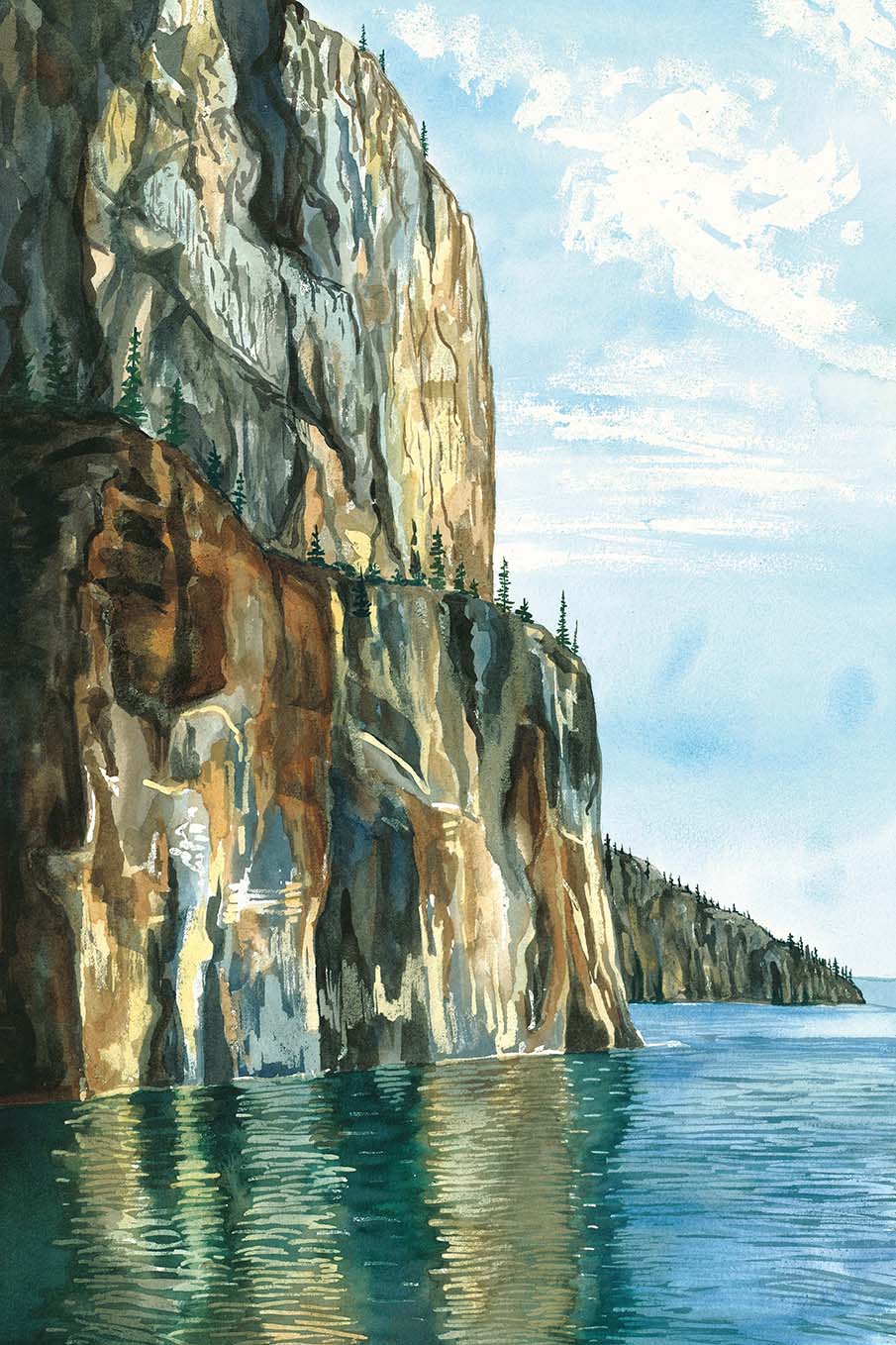 Etthen Island #2 is a watercolour rendition of the cliff sides of Etthen island in the NWT.