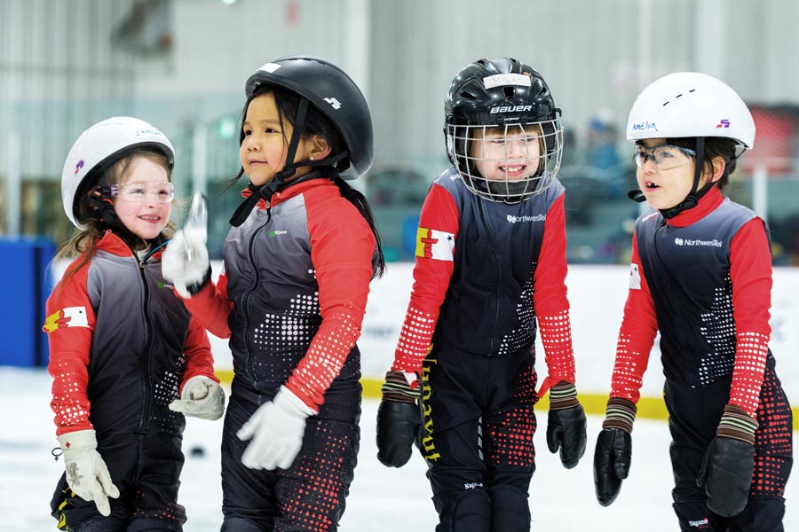 group of young skaters practicing 