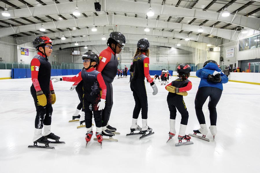 skaters practicing together