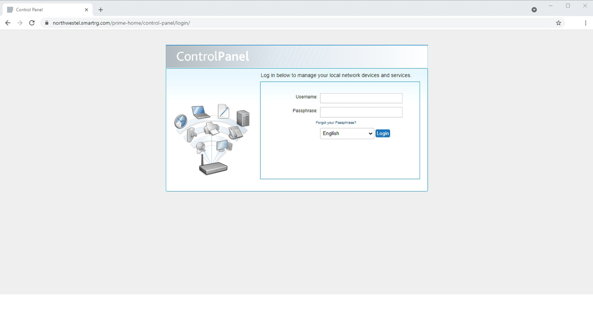 Northwestel control panel login page