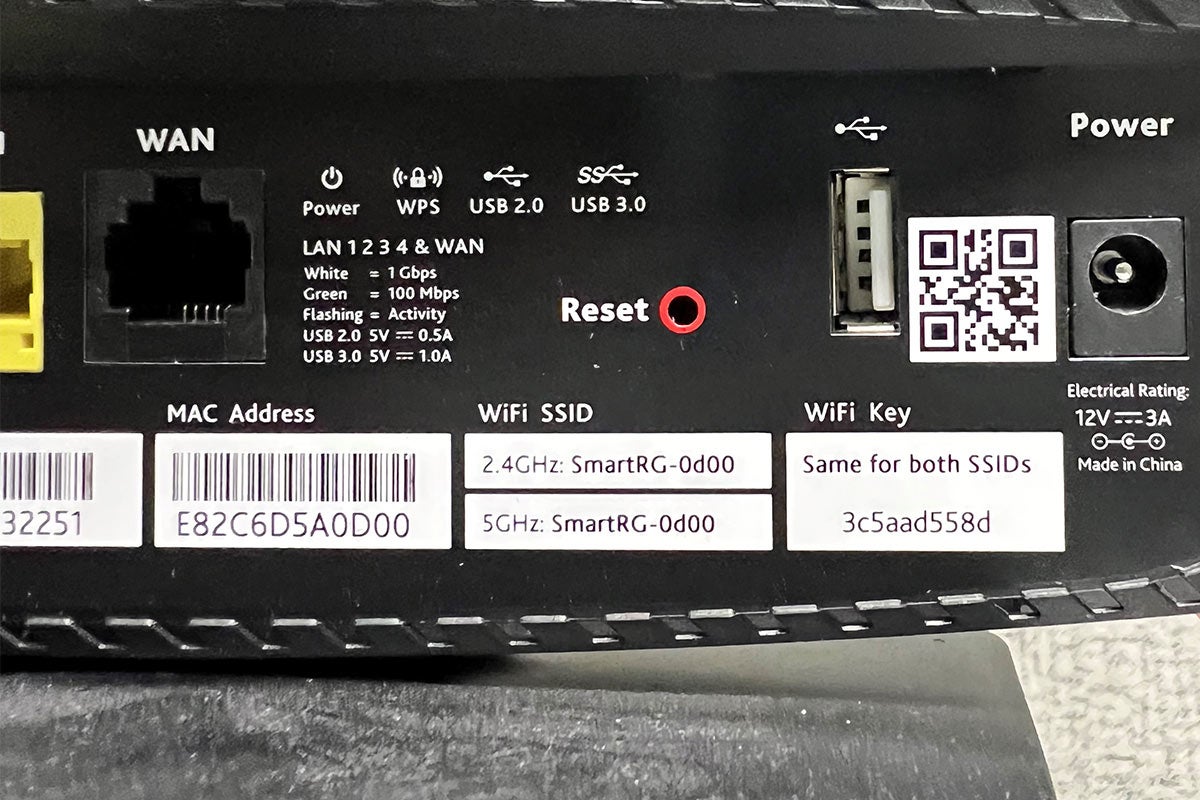 Back of modem with network name and password