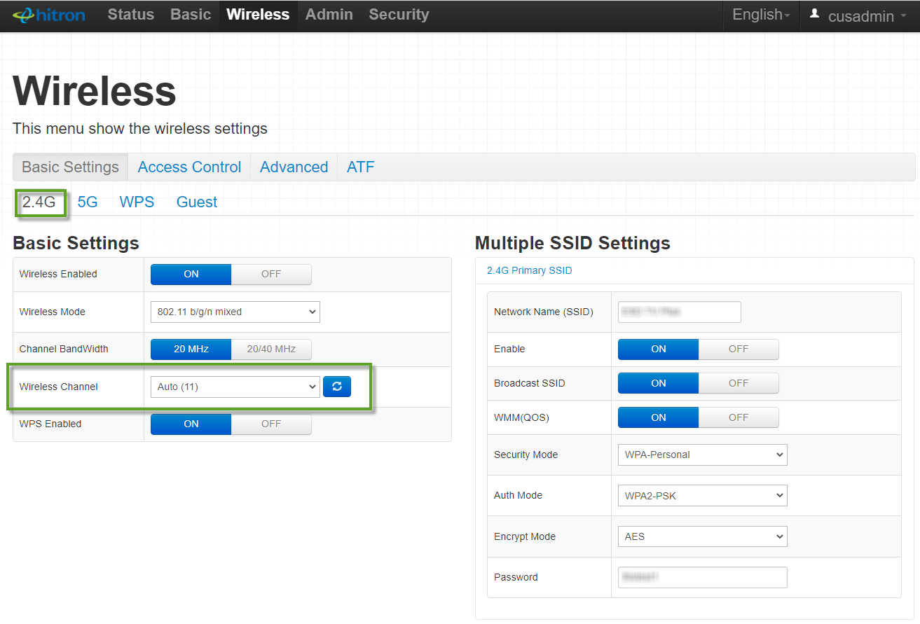 Basic Settings Wifi Channel 2.4G