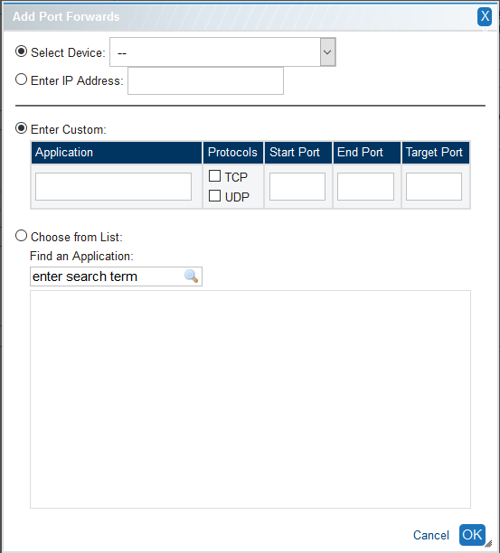 Wifi Add Port Forward Dialogue Box