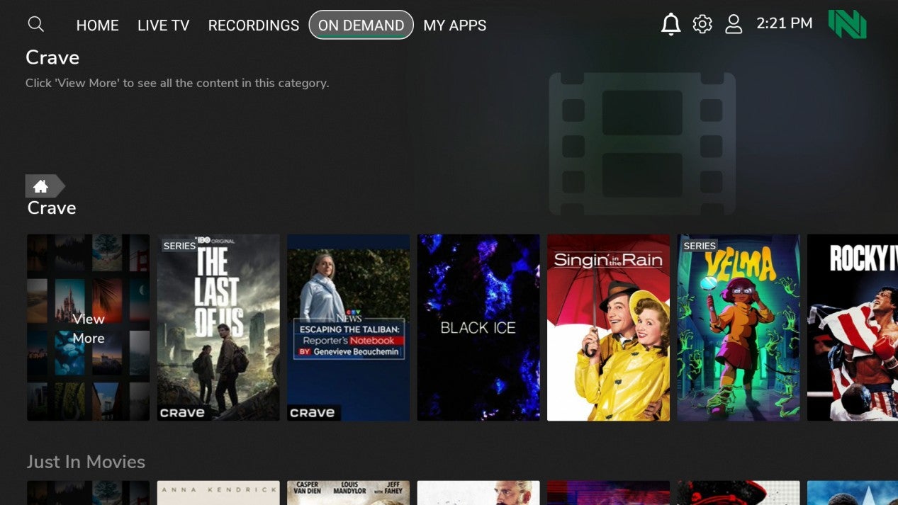 On screen display of the On Demand tab in the TV Plus app