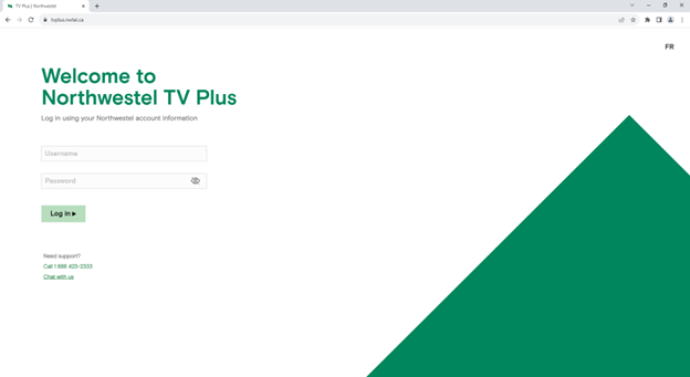 Web page to login to TV Plus