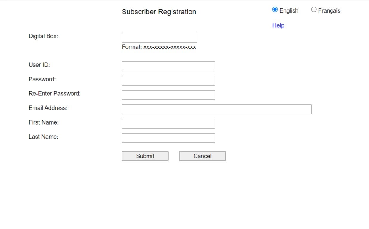 Subscriber registration form